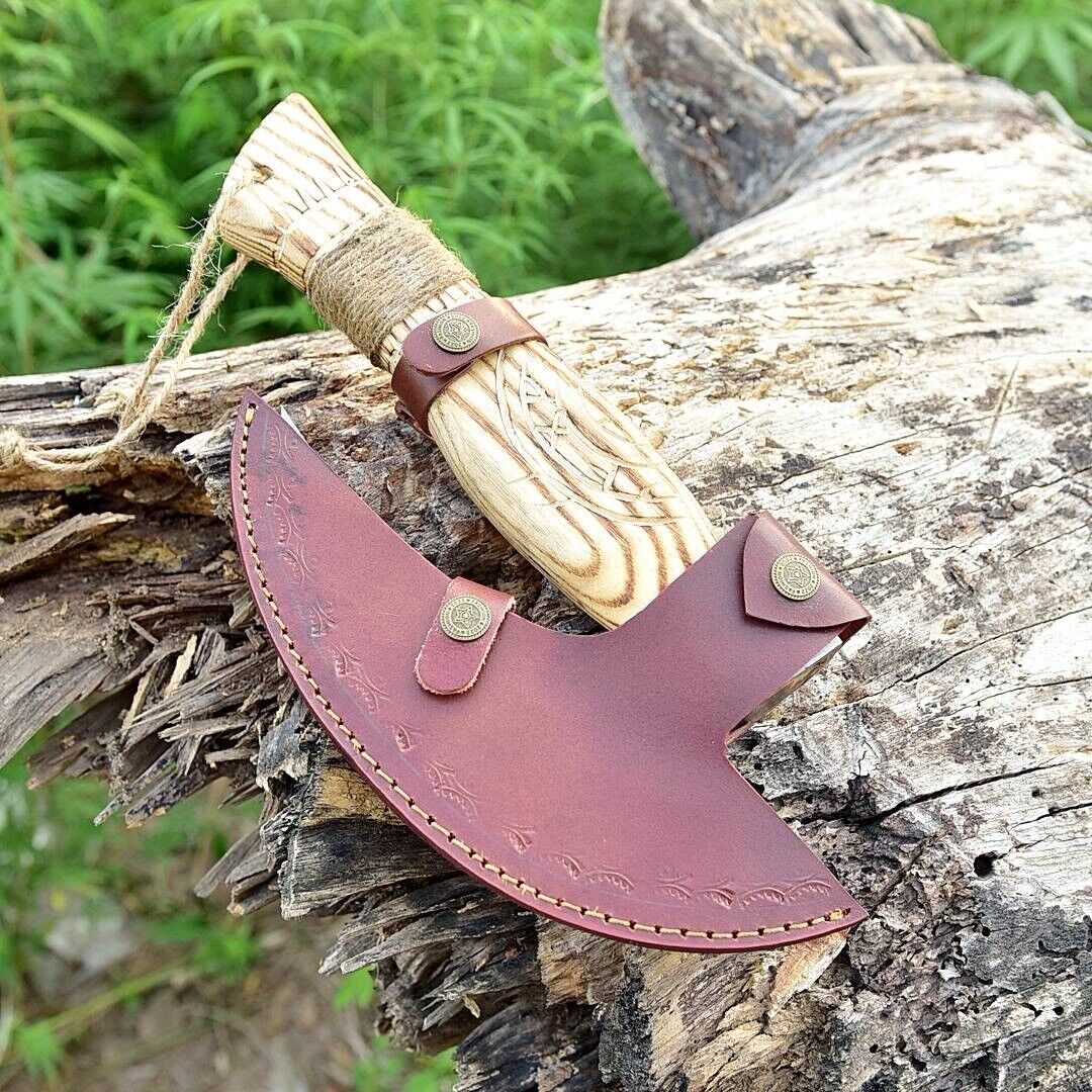 Ax pizza cutter with durable J2 steel blade and custom ash wood handle design