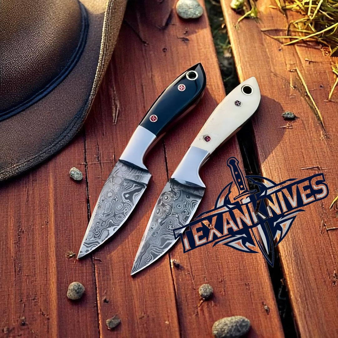Belt Knives with Sheath – 6" Handmade Damascus Steel Knife with Buffalo Horn or Bone Handle

