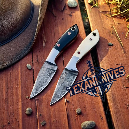 Belt Knives with Sheath – 6" Handmade Damascus Steel Knife with Buffalo Horn or Bone Handle

