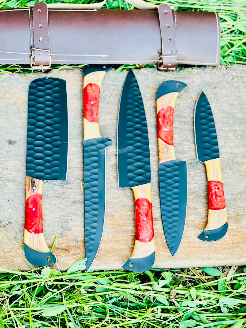Best Japanese kitchen knife set with 8-inch forged stainless steel blade, olivewood and resin handle