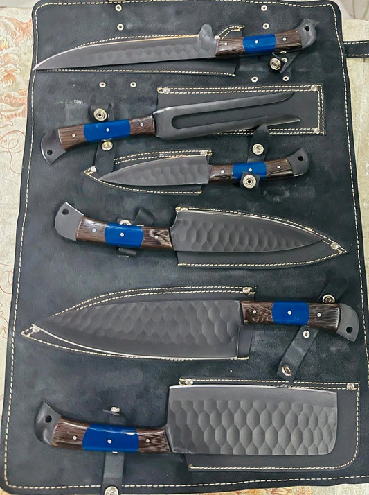 Best chef knives sets with 8-inch forged stainless steel blade, Wenge wood handle and leather sheath
