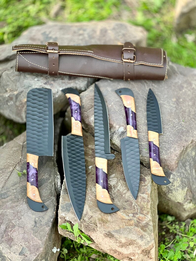 Best knife block set with 8-inch forged stainless steel blade and olivewood epoxy resin handle