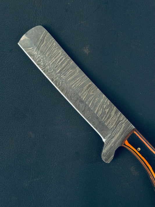 Bull Cutter Knife with Handmade Damascus Steel Blade and Pakkawood Handle