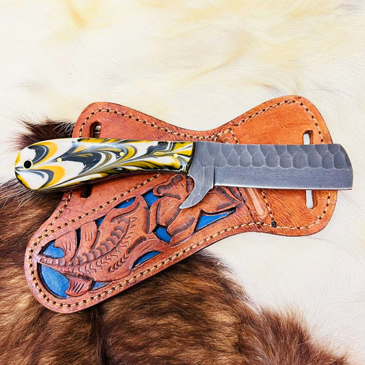 Bull Knife featuring 4-inch hand-forged J2 steel blade and resin handle