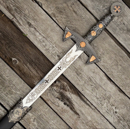 Knights Templar Crusader Decorative Sword - Medieval Inspired Stainless Steel Collectible Replica Display Sword with Scabbard