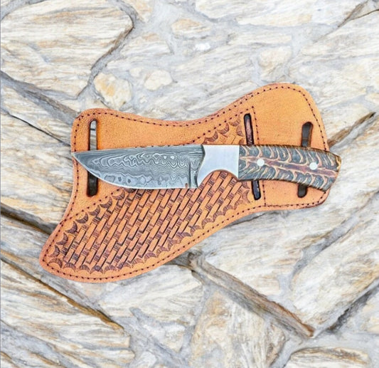 "Close-Up of Damascus Steel Blade on Scott Reed Cowboy Switchblade"

