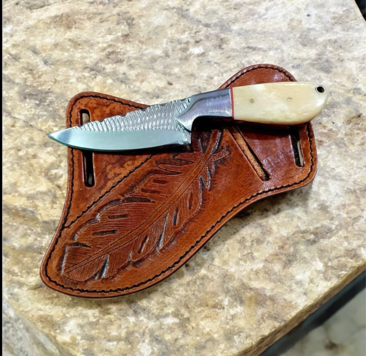 Crass Draw Ranch Cowboy Knife – Western Camel Bone Handle & Leather Sheath
