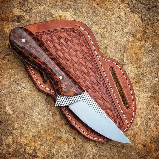 "Crass Draw Ranch Cowboy Knife with rasp-tool blade and sanke wood handle"

