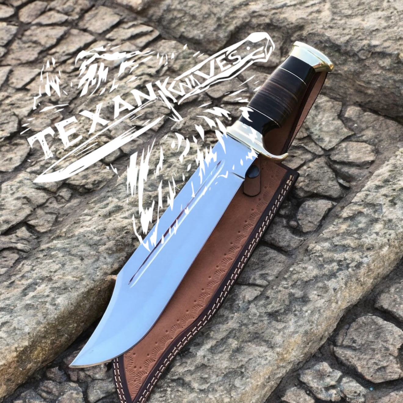 Crocodile Dundee Knife – 16" Classic Full Tang Bowie with Buffalo Horn Handle & Leather Sheath