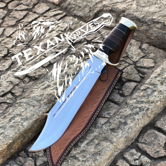Crocodile Dundee Knife – 16" Classic Full Tang Bowie with Buffalo Horn Handle & Leather Sheath