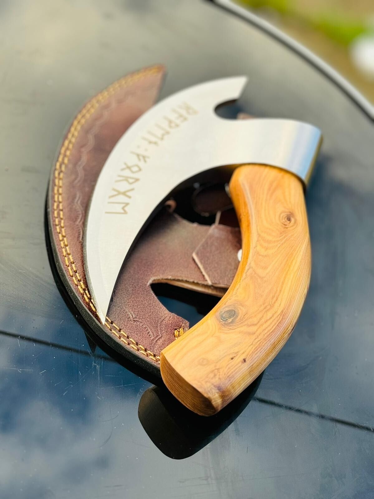 "Custom 8-Inch J2 Steel Vikings Pizza Cutter with Wooden Handle