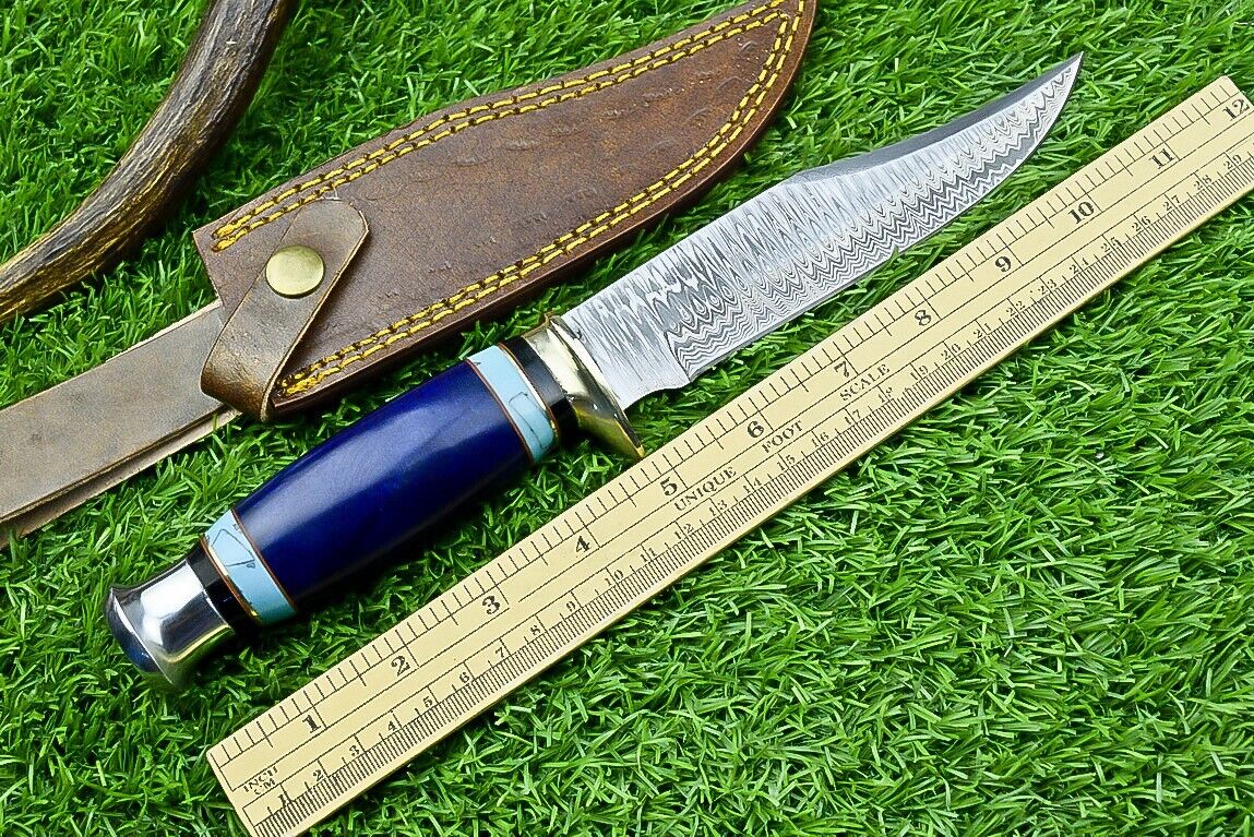 Western Boulder Colorado Knife – 11" Handmade Damascus Steel Blade with Epoxy Resin Handle & Leather Sheath

