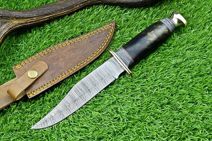 Western Boulder Colorado Knife – 13" Handmade Damascus Steel Blade with Resin & Brass Guard Handle + Leather Sheath

