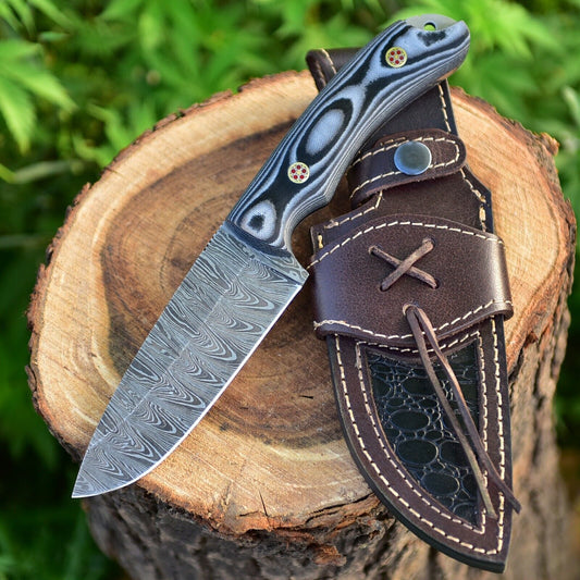 Custom Handmade Damascus Skinning Knife with 4.5-Inch Blade and 10-Sheet Handle, Ideal for Hunters