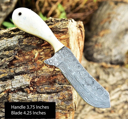 Gareth Bull Shamwari Inspired – 8" Handmade Damascus Knife with Camel Bone Handle & Leather Sheath


