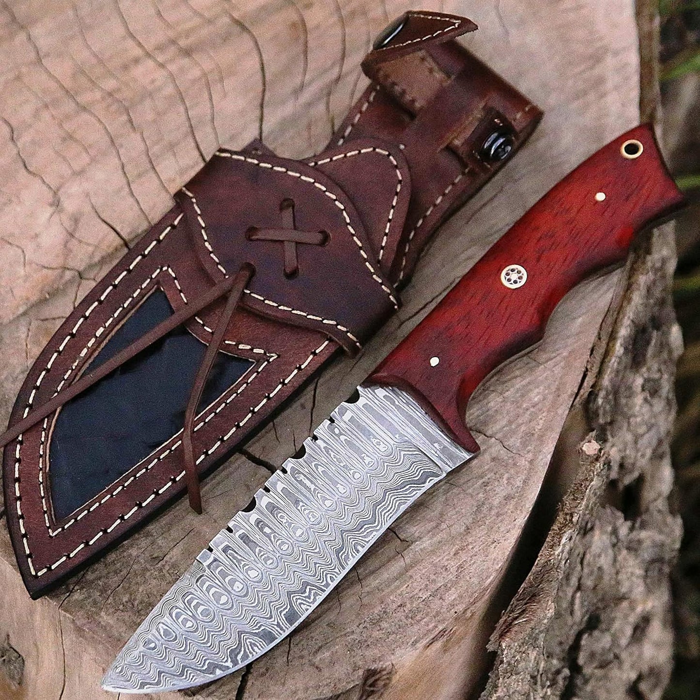 Custom Handmade Damascus Steel Skinner Knife with Padauk Wood Handle – 4.5” Blade
