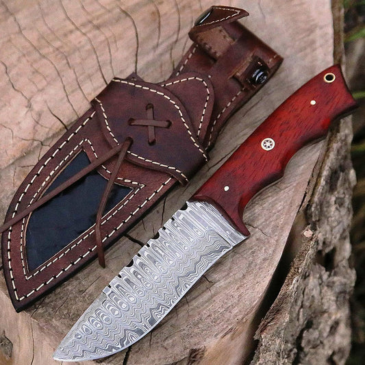 Custom Handmade Damascus Steel Skinner Knife with Padauk Wood Handle – 4.5” Blade
