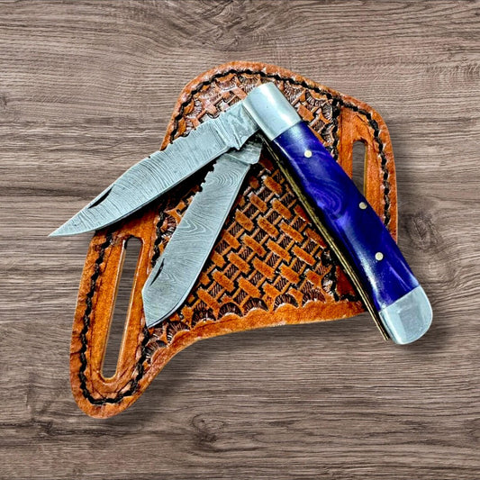 Custom Handmade Folding Bull Cutter Knife Featuring Steel Bolster