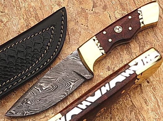 "Custom handmade Damascus steel knife sharpener with a 5-inch blade, rosewood handle, and brass bolster – ideal for precise knife sharpening.