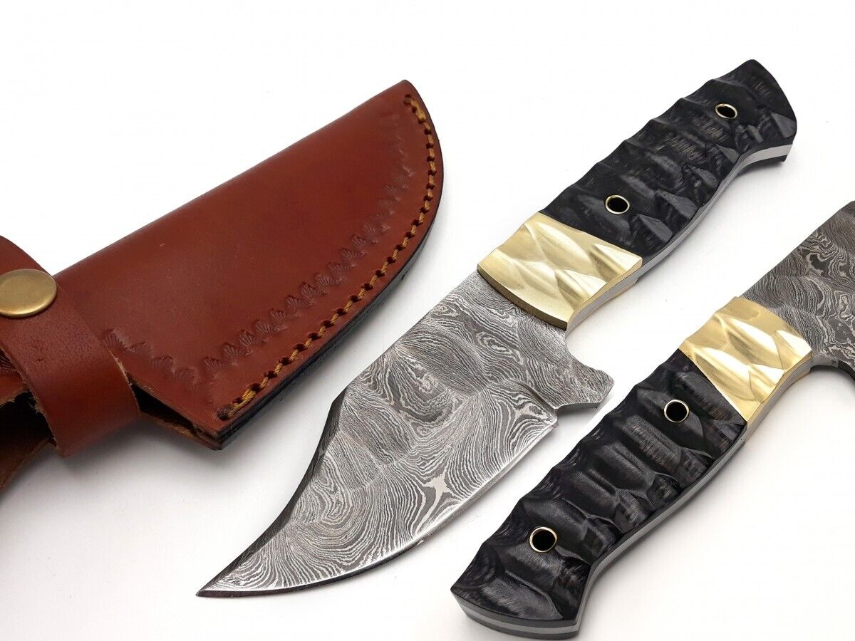 Custom handmade Damascus steel skinning knife with resin handle
