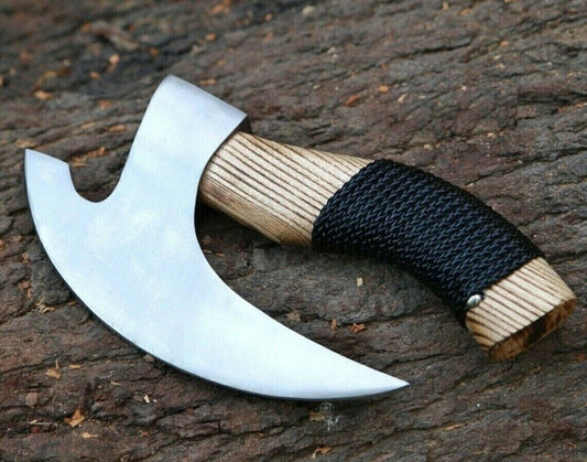 Custom handmade ax pizza cutter with engraved ash wood handle