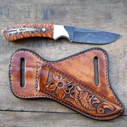 Buckaroo Belt Knife – 8" Handmade Rasp Steel Blade with Epoxy Pine Cone Handle & Western Leather Sheath

