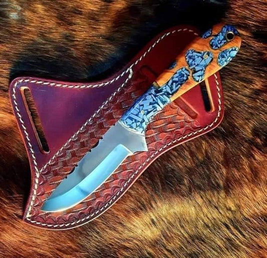 Custom handmade cowboy knife with 3.5-inch rasp tool blade and resin handle, designed for belt carry, ideal for outdoor use and everyday tasks