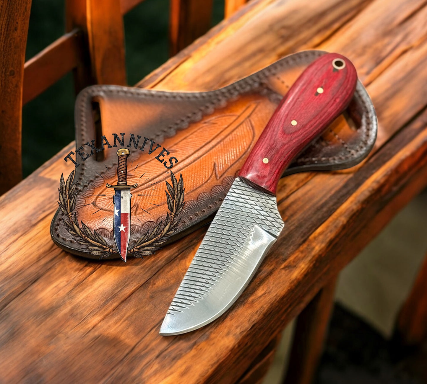 Handcrafted Cowboy Knife with Rasp Blade & pakka wood Handle