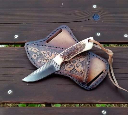 Rustic Cowboy Bowie Knife – Handmade 1095 High Carbon Steel with Elk Horn Handle