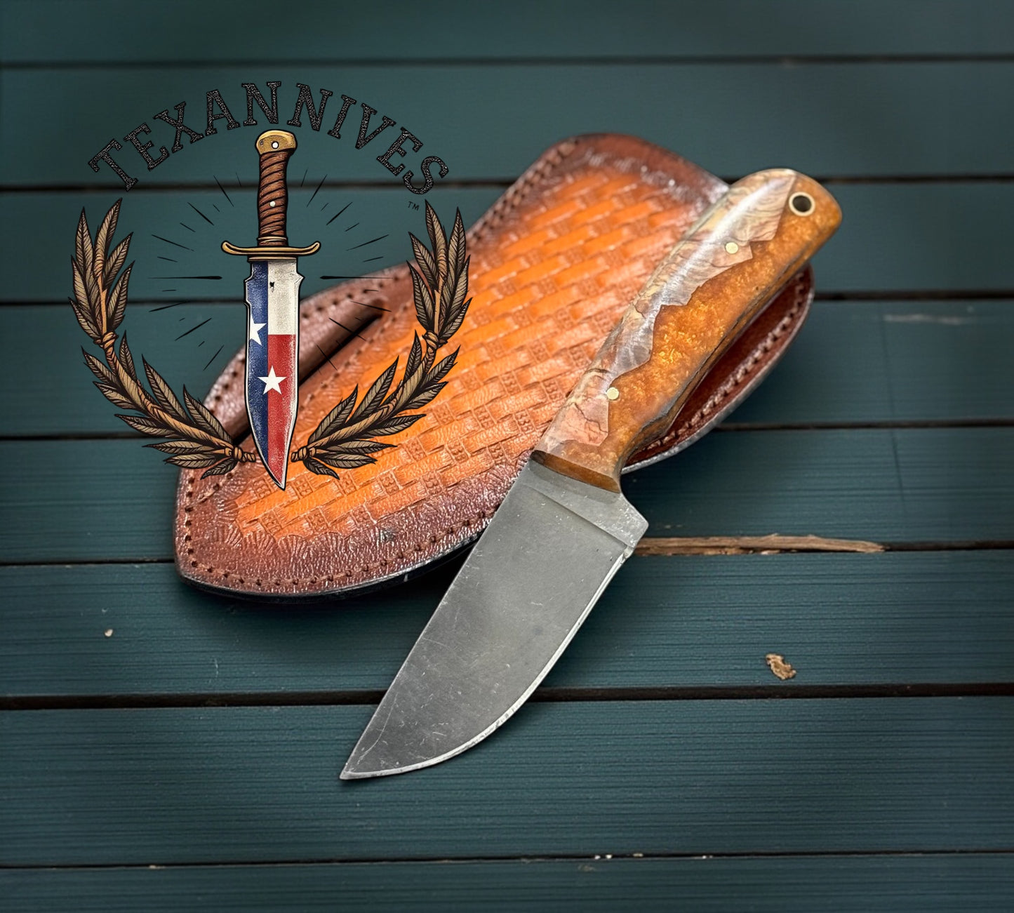 Classic Cowboy EDC Knife – D2 Steel with Wooden & Resin Handle