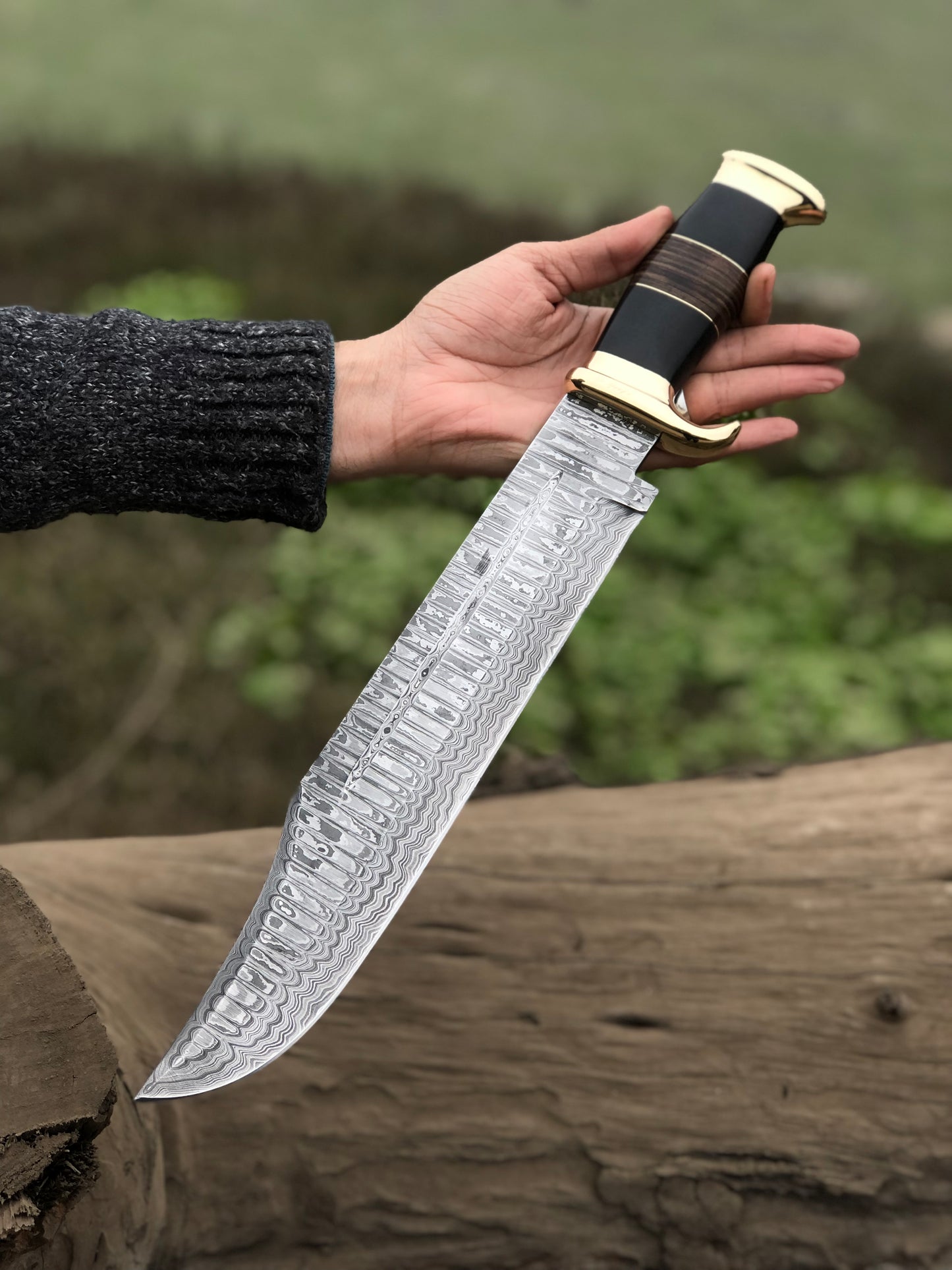 Custom handmade Damascus steel bowie knife