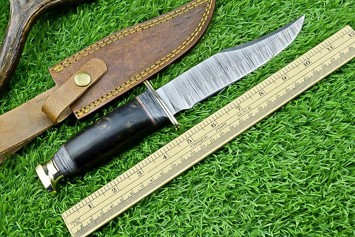 Western Boulder Colorado Knife – 13" Handmade Damascus Steel Blade with Resin & Brass Guard Handle + Leather Sheath


