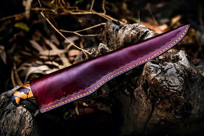 Damascus fillet knife for sale with leather sheath