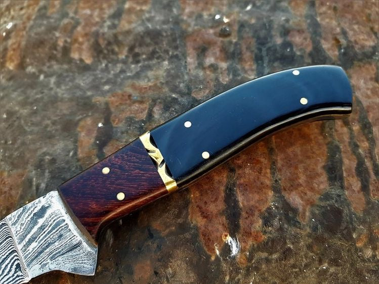 Damascus knives for filleting fish with rosewood and buffalo horn handle