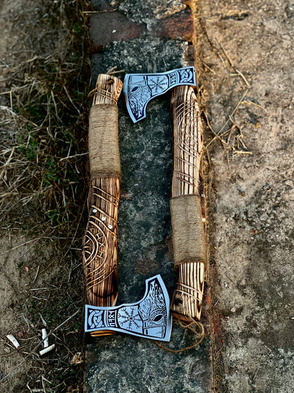 Viking Axe for Sale – 20” Hand-Forged High Carbon Steel Blade with Engraved Wooden Handle & Leather Sheath