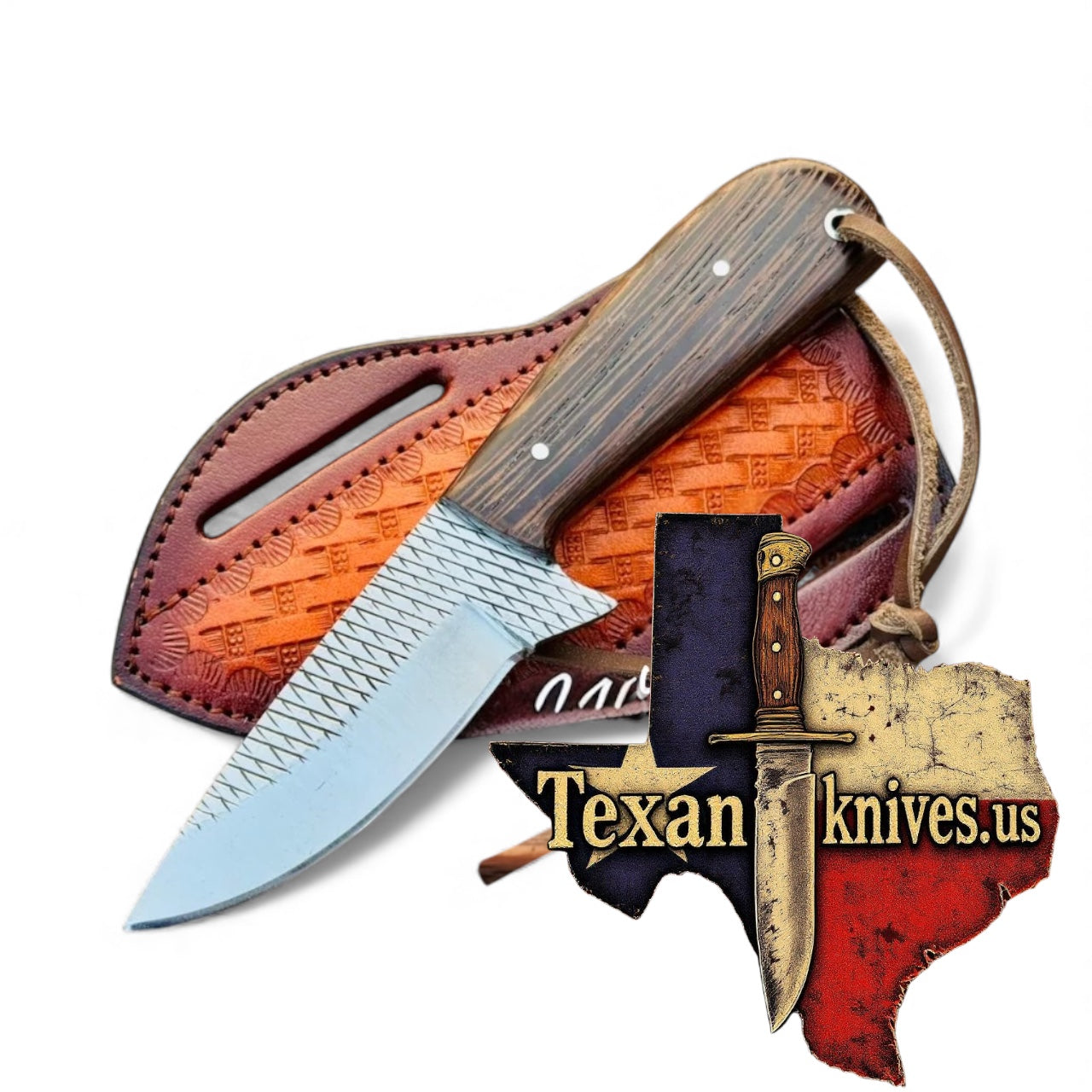 Handmade Western Knife & Leather Sheath – 3.75" Rasp Steel Blade with Wenge Wood Handle
