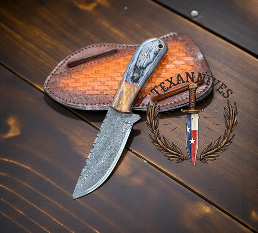 Western Knife and Sheath Set – Walnut Handle & Damascus Blade