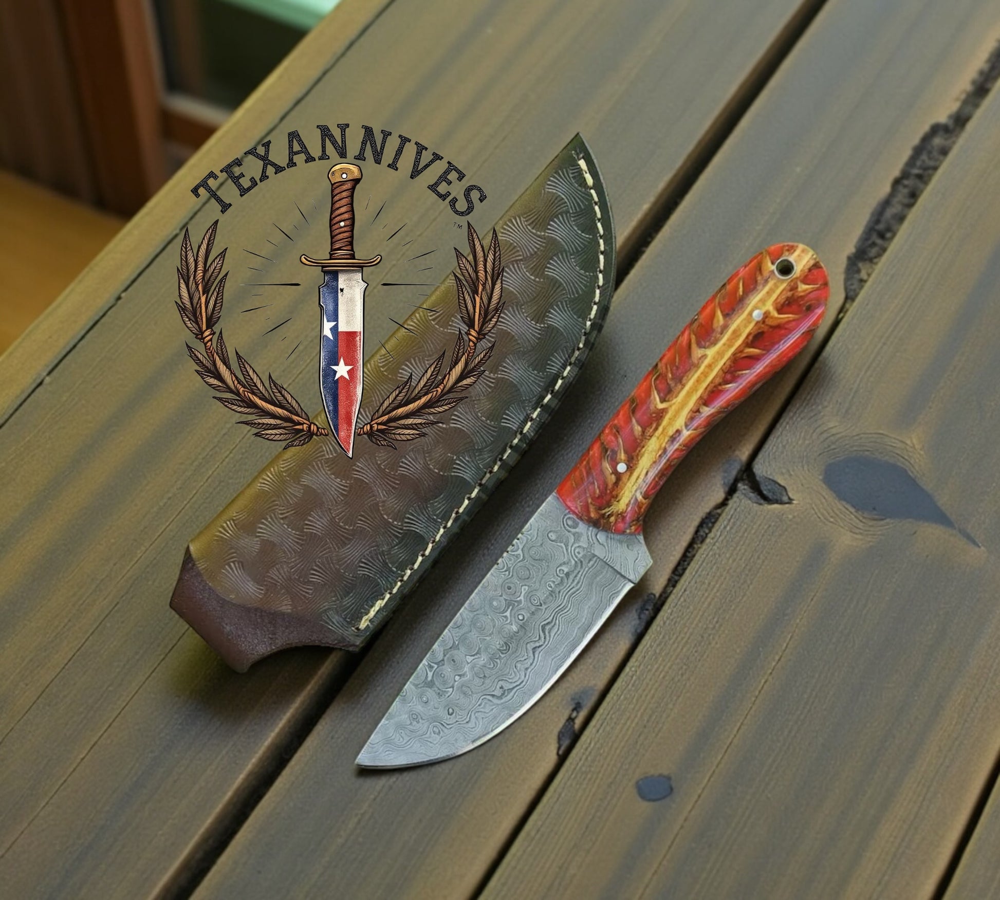 Cowboy Belt Knife 8" Damascus with Pine-Cone Handle – Western Outdoor Gift