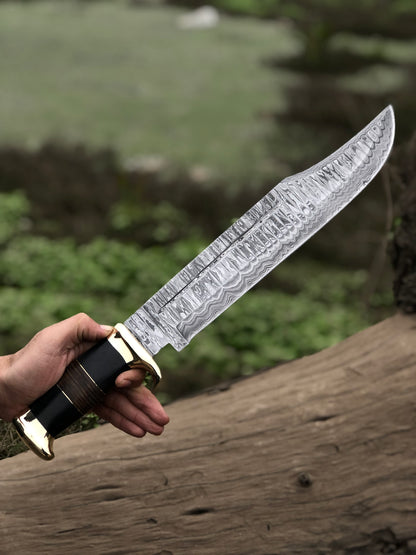 Custom handmade Damascus steel bowie knife