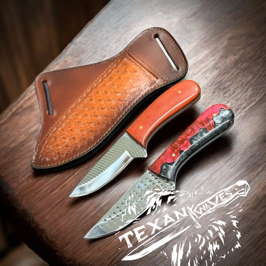 Cowboy Knife Set – 8" Tool Steel Blade with Epoxy Resin Handle & Western Leather Sheath

