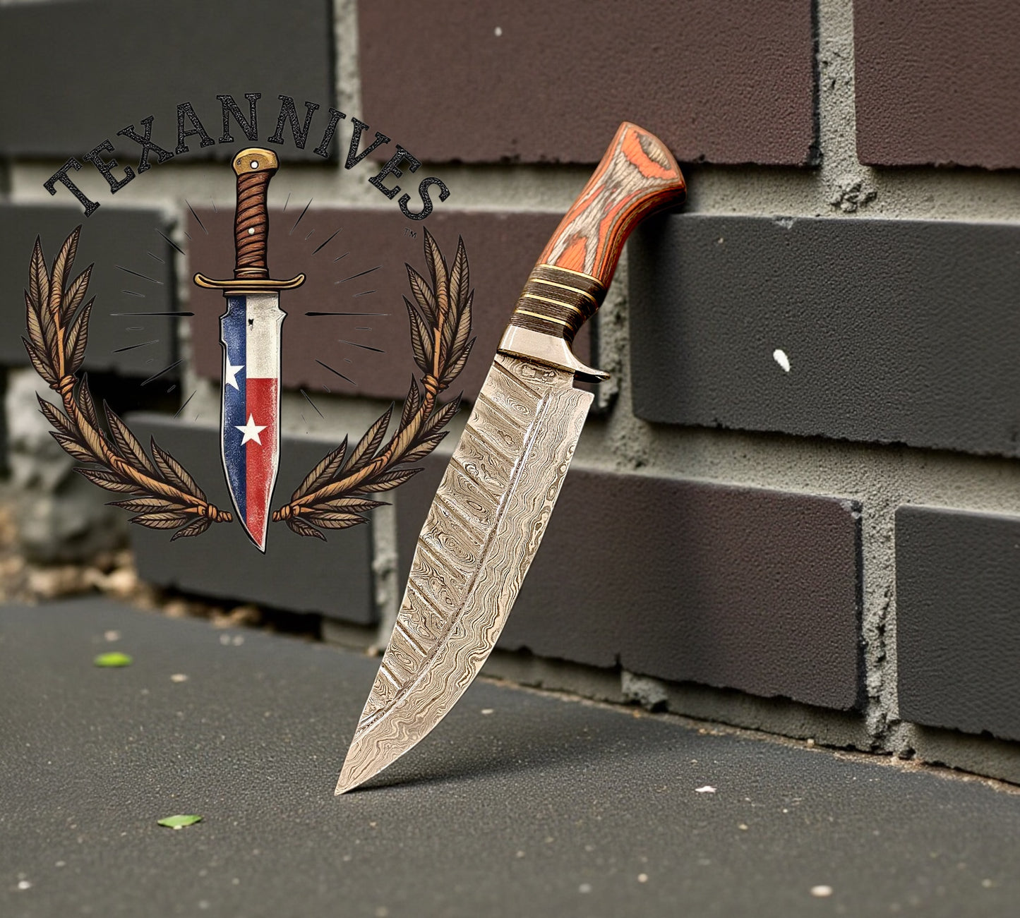 Timberwolf – Handcrafted Damascus Steel Bowie Knife 13" with Pakkawood Handle, Steel Guard & Leather Sheath