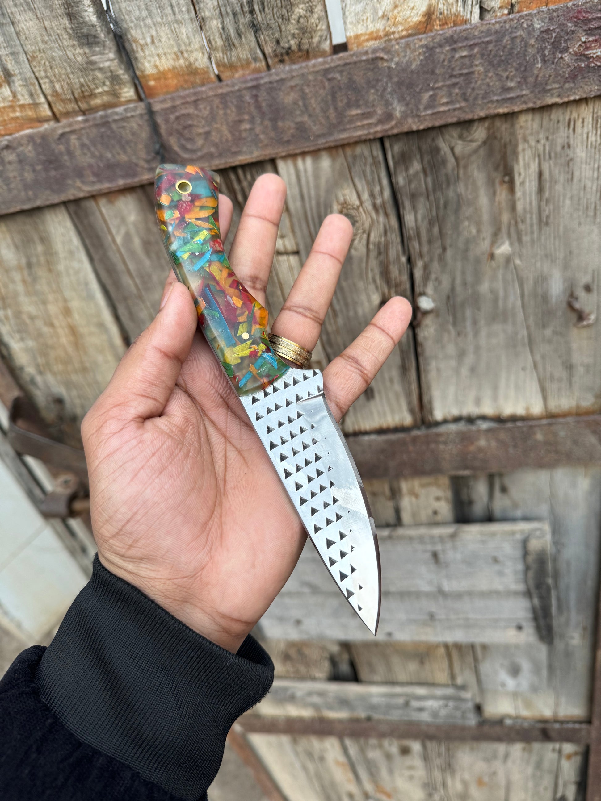 Fixed Blade Cowboy Knife with Resin Handle and Leather Sheath
