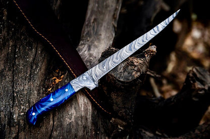 Custom Handmade Angling Knife – Damascus Steel Blade & Resin Handle | Premium Fishing Gear 2025
