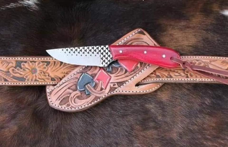Handcrafted Cowboy Knife and Sheath – Rasp Blade & Resin Handle
