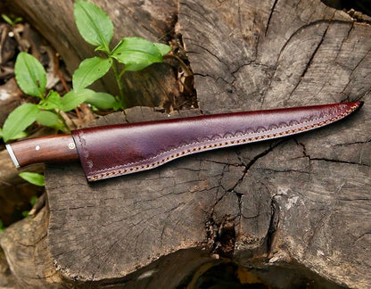 Handcrafted Damascus Steel Fillet Knife with Leather Sheath"