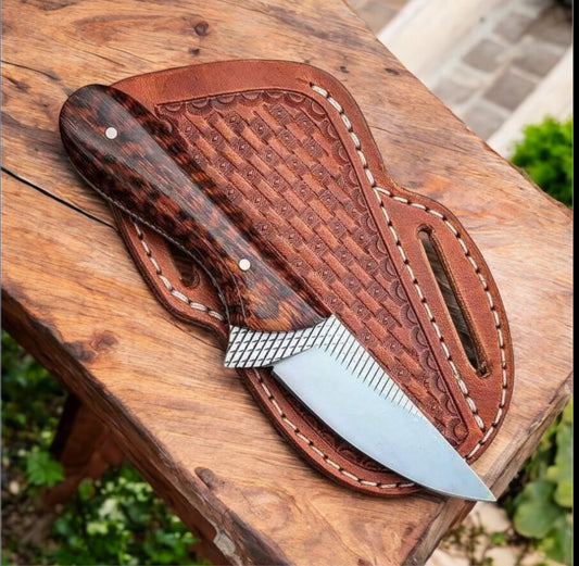 Handcrafted Western Knife – Snake Wood Handle & Leather Sheath | 9" Outdoor Blade
