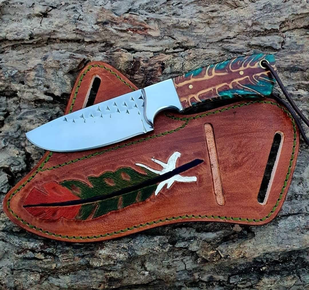 Rustic Cowboy Knife with Leather Sheath – Handcrafted 8" Outdoor Blade