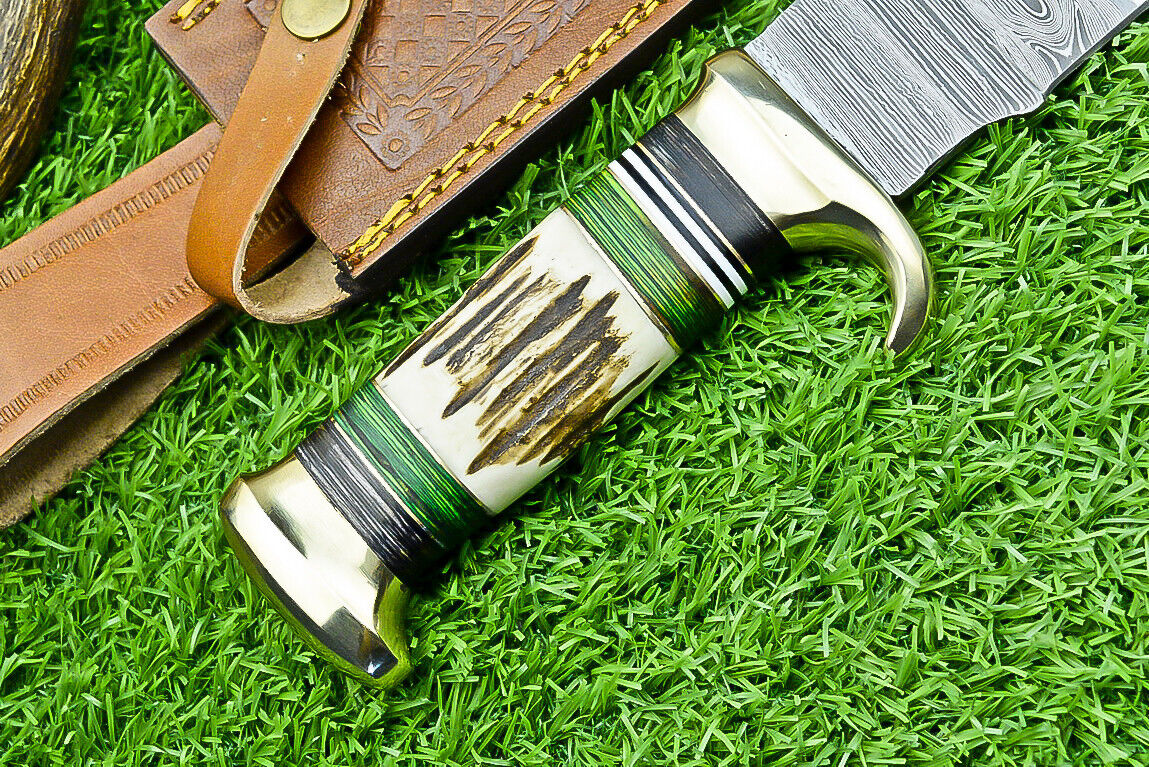 Handmade Crocodile Dundee Bowie Knife with Brass Guard and Stag Horn Handle – Perfect Gift Item