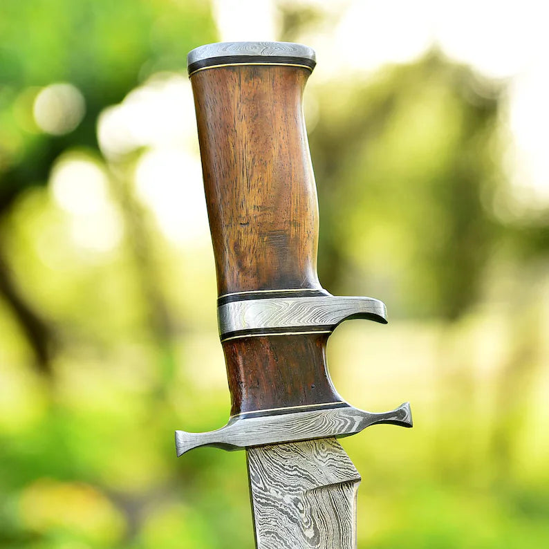 Handmade Damascus Steel Bowie Knife with Leather Sheath – Perfect Gift Item