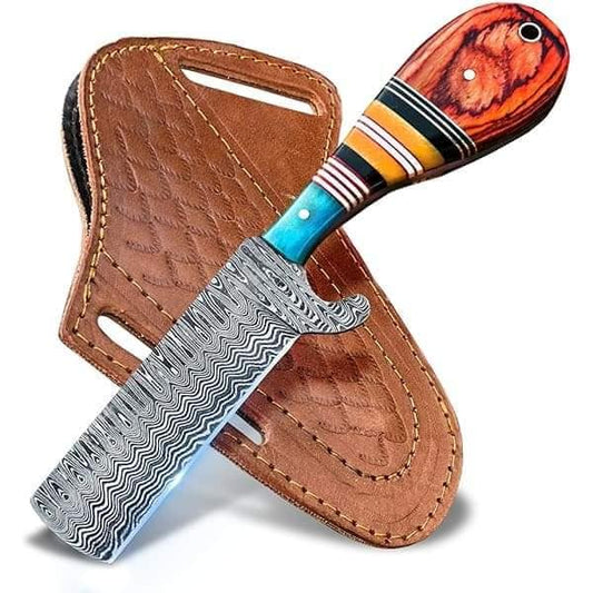 Handmade Damascus steel bull cutter knife with pakkawood and camel bone handle